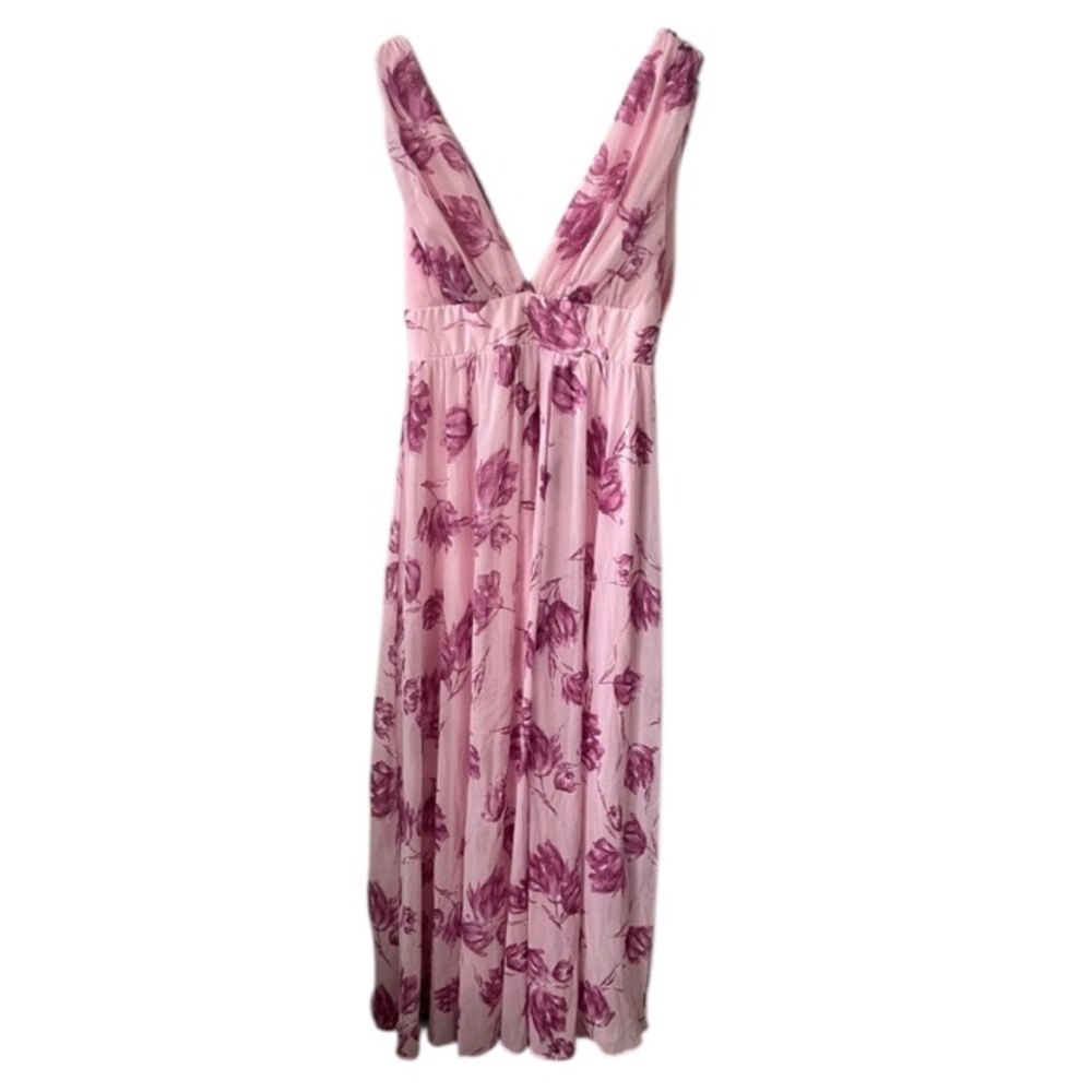 Lulu's Reverie Romance Pink Floral Print Empire Waist Maxi Dress Sz M SOOL
